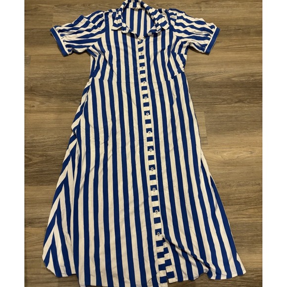 Boden Dresses & Skirts - Boden Libby Jersey Midi Shirt Dress size 14R blue white striped button Front